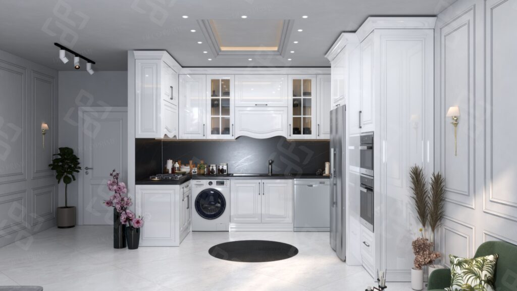 طراحی کابینت سفید پولیشی