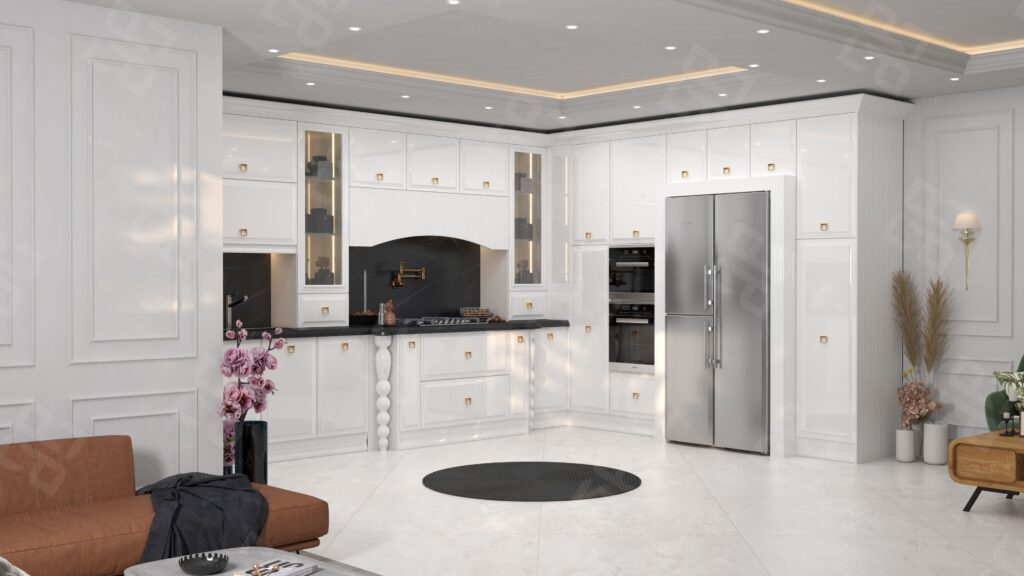 طراحی کابینت انزو سفید پولیشی