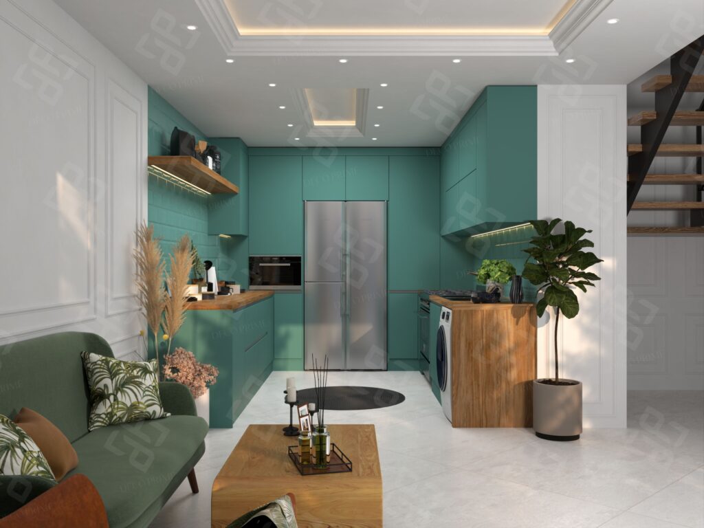 طراحی کابینت مدرن با رنگ سبز خاص