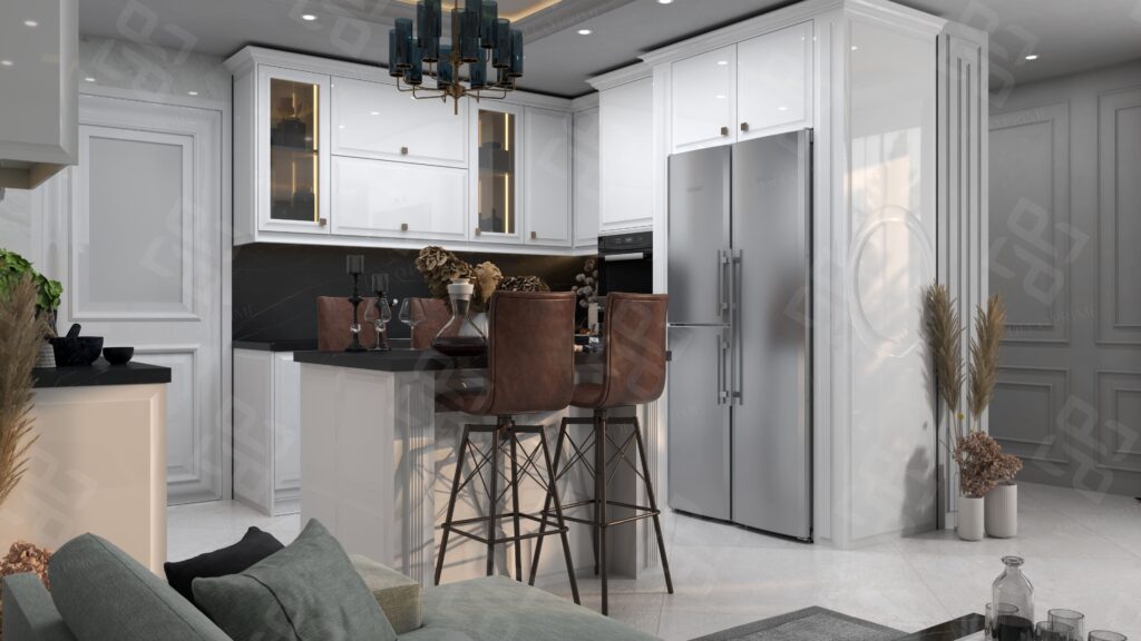 طراحی کابینت انزو سفید پولیشی