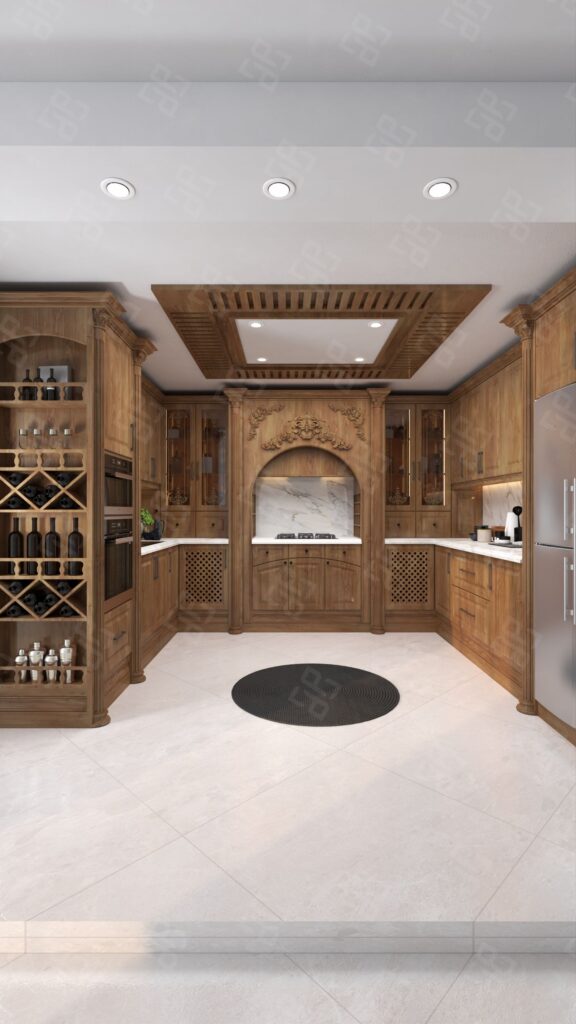 طراحی کابینت کلاسیک چوب طبیعی