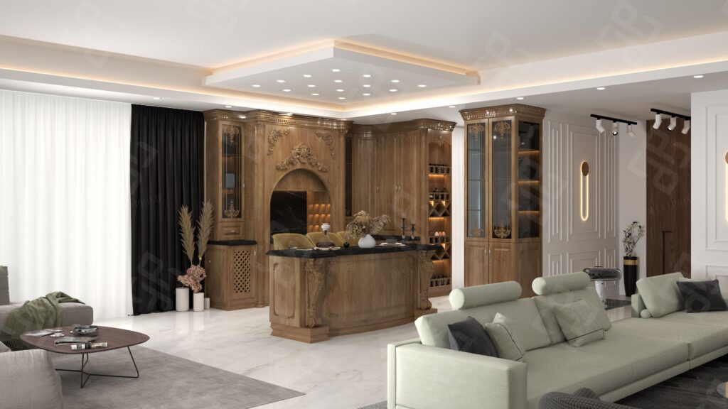 طراحی کابینت کلاسیک تمام چوب