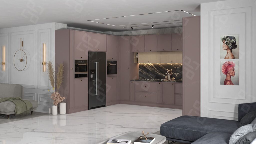 طراحی کابینت مدرن با رنگ یاسی دوپله