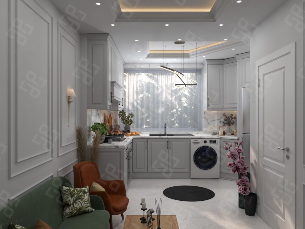 طراح کابینت نئوکلاسیک کوچک با دیوار قناسی