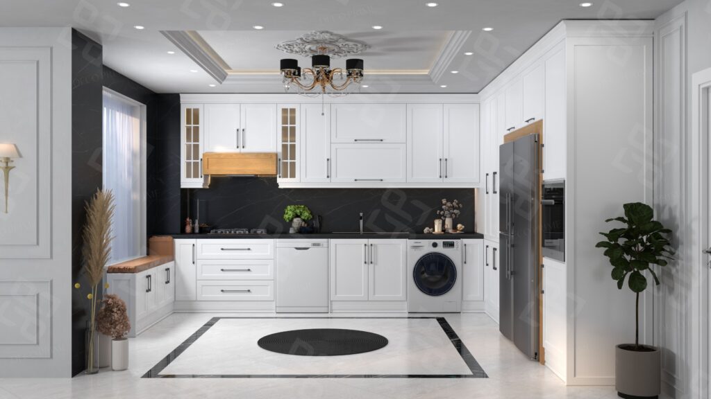 طراحی کابینت نئو کلاسیک سفید